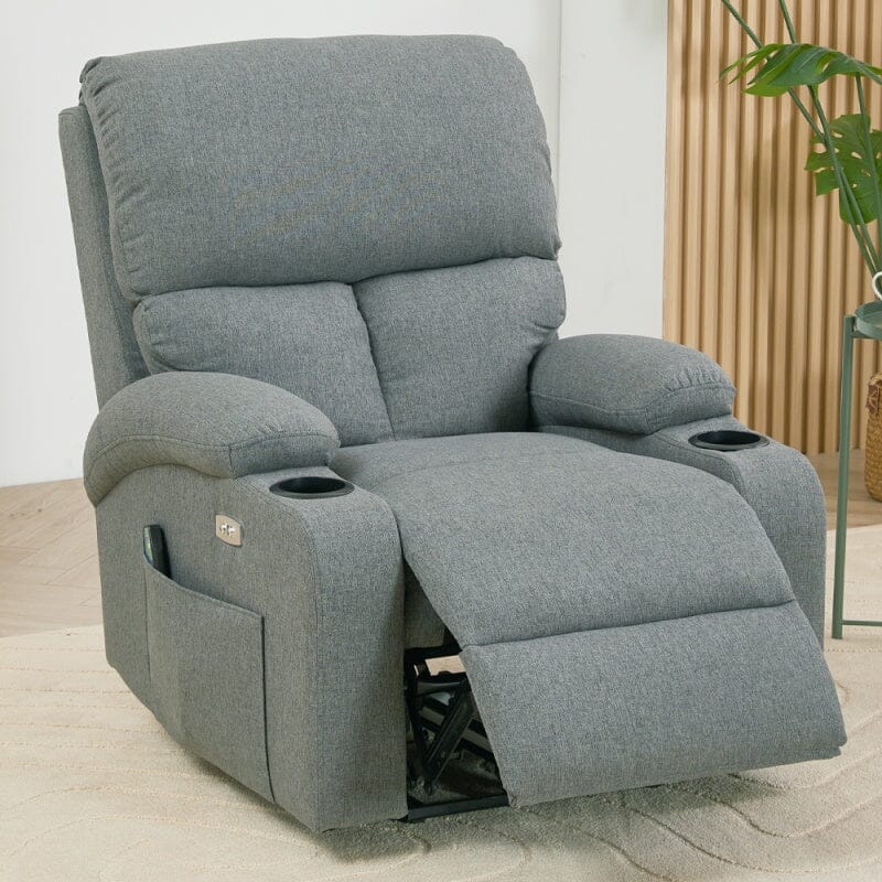 Electric Recliner Sofa with 8-Point Massage Heating Function and Cup Holders Living and Home Grey 