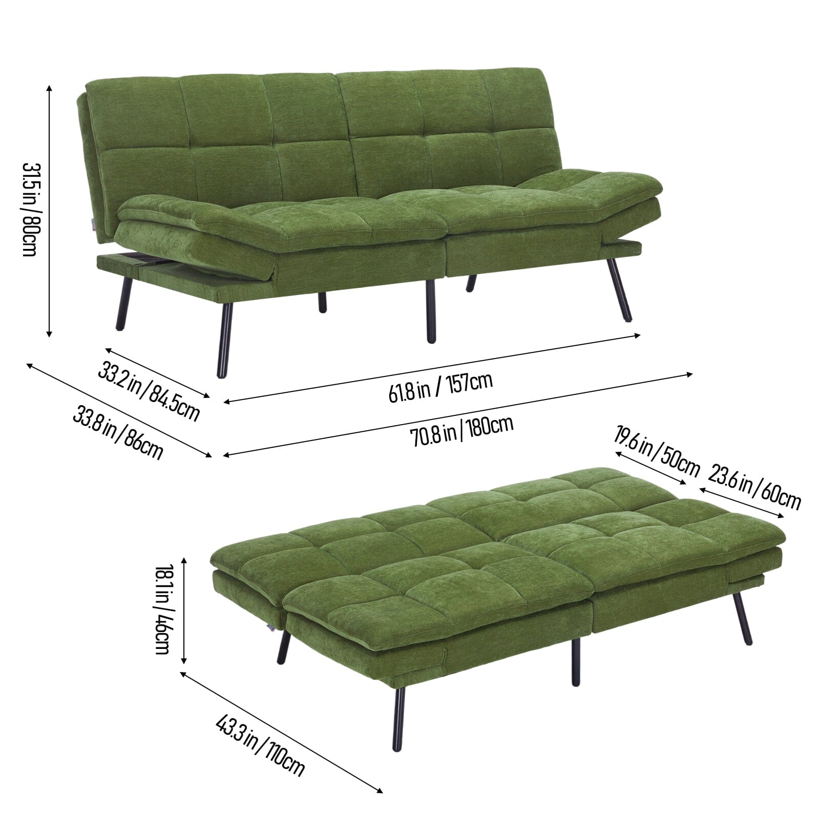Adjustable Sofa Bed with Tufted Upholstery and Foldable Armrests Living and Home 