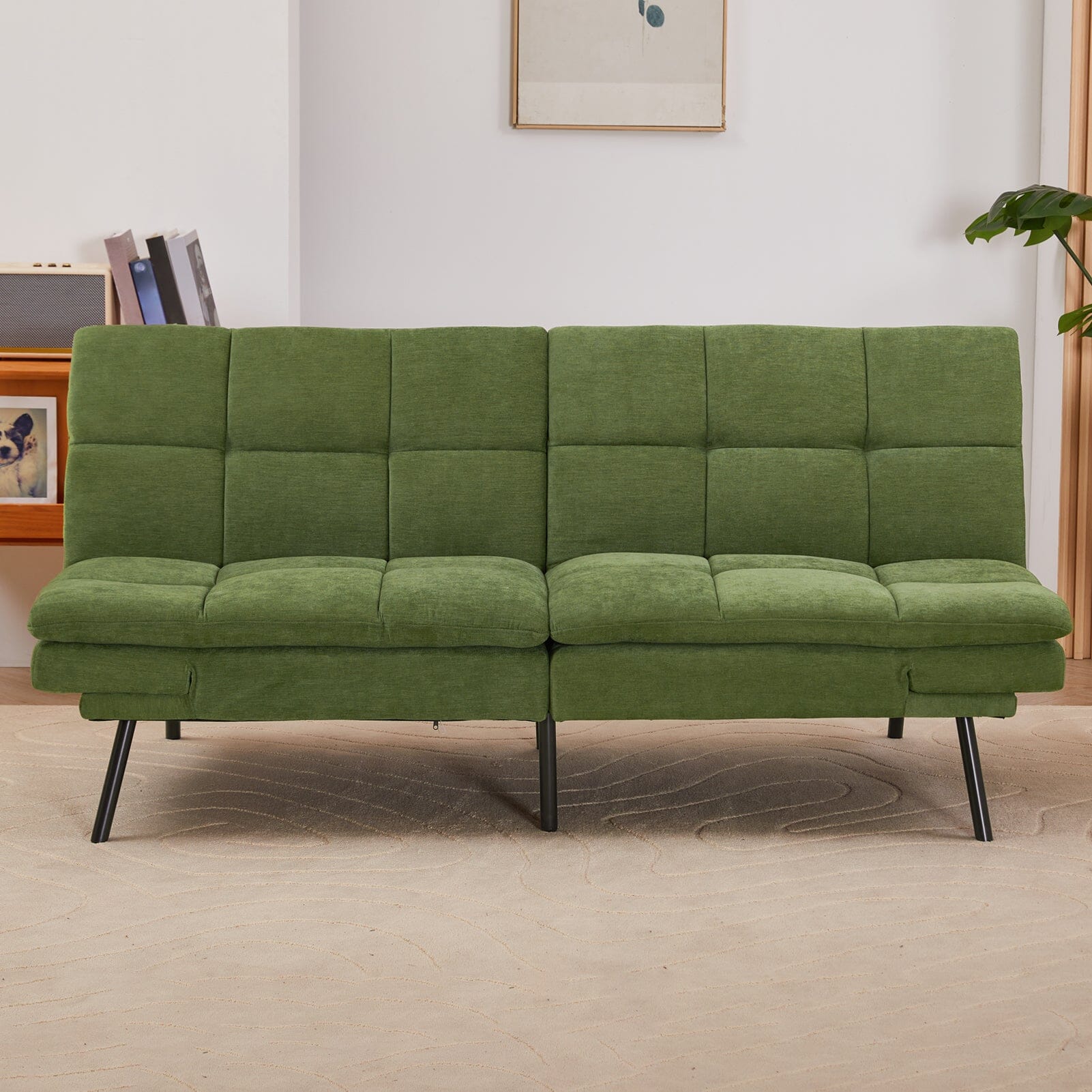 Adjustable Sofa Bed with Tufted Upholstery and Foldable Armrests Living and Home 