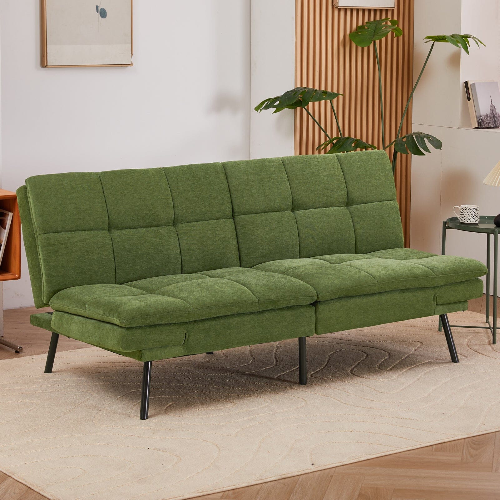 Adjustable Sofa Bed with Tufted Upholstery and Foldable Armrests Living and Home 