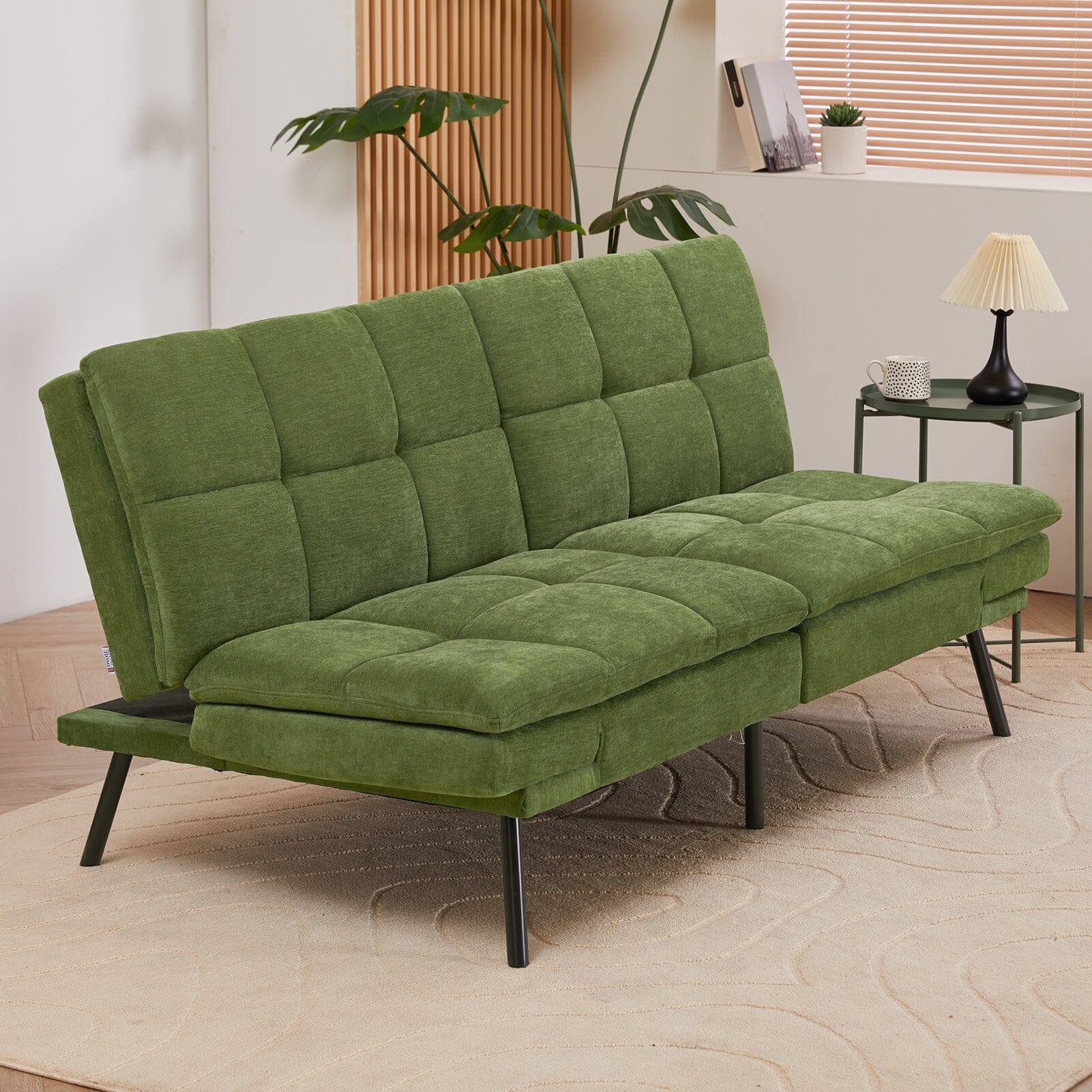 Adjustable Sofa Bed with Tufted Upholstery and Foldable Armrests Living and Home 
