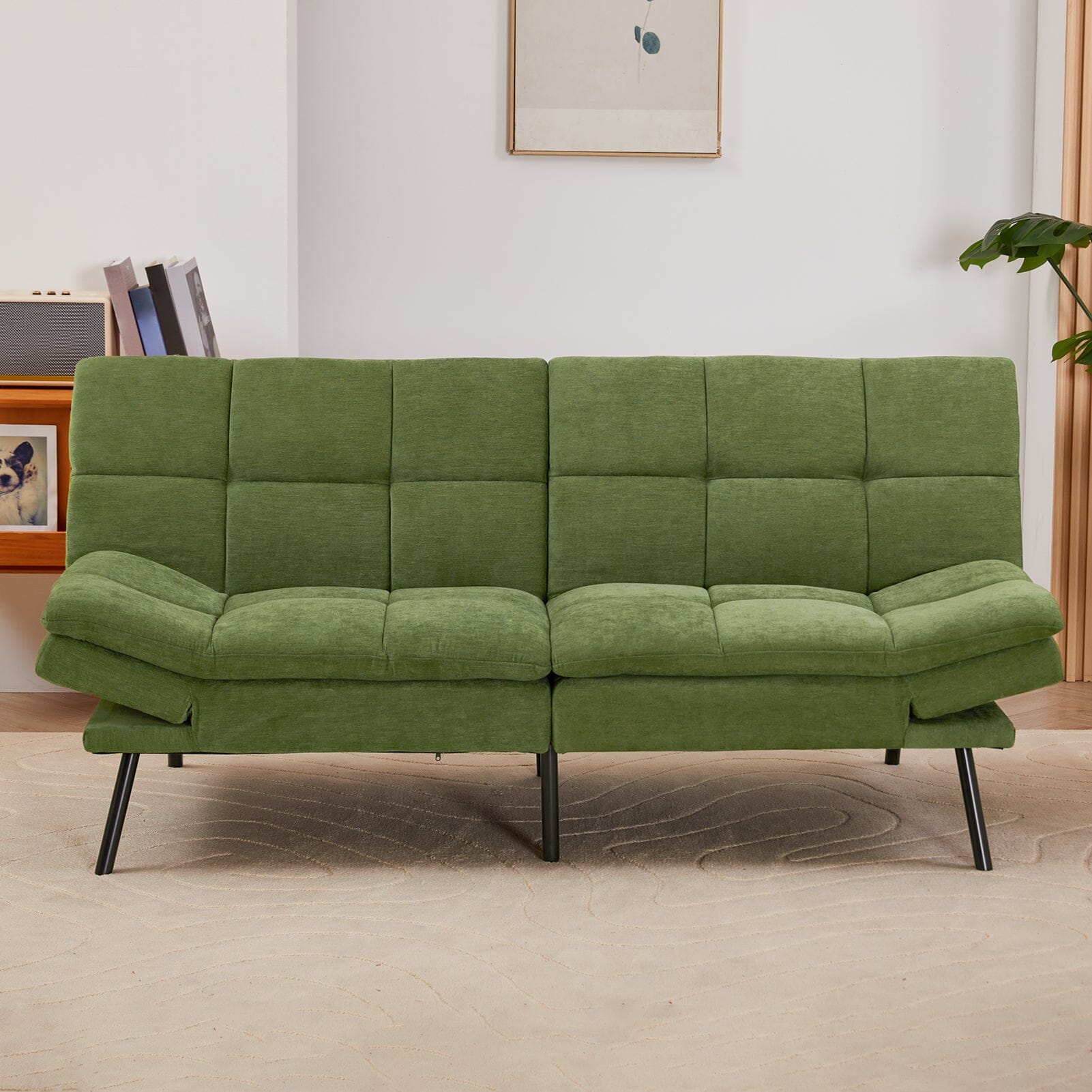 Adjustable Sofa Bed with Tufted Upholstery and Foldable Armrests Living and Home 