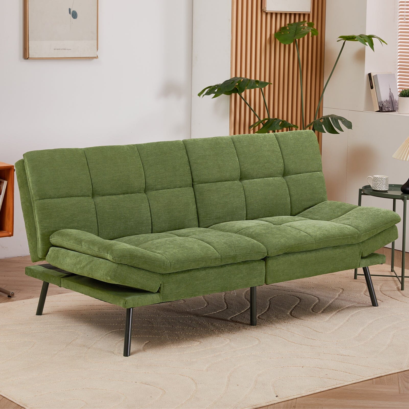 Adjustable Sofa Bed with Tufted Upholstery and Foldable Armrests Living and Home 