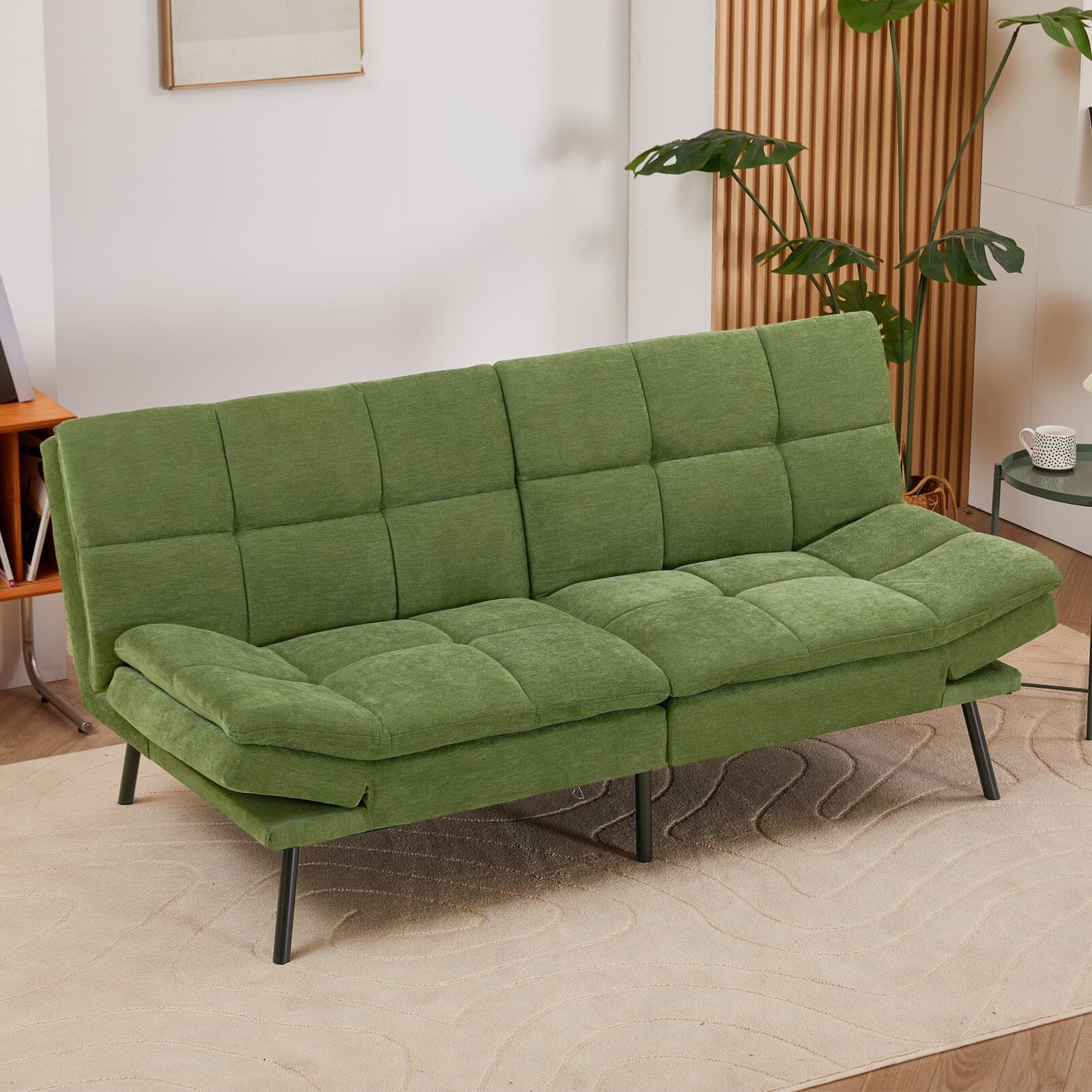 Adjustable Sofa Bed with Tufted Upholstery and Foldable Armrests Living and Home 