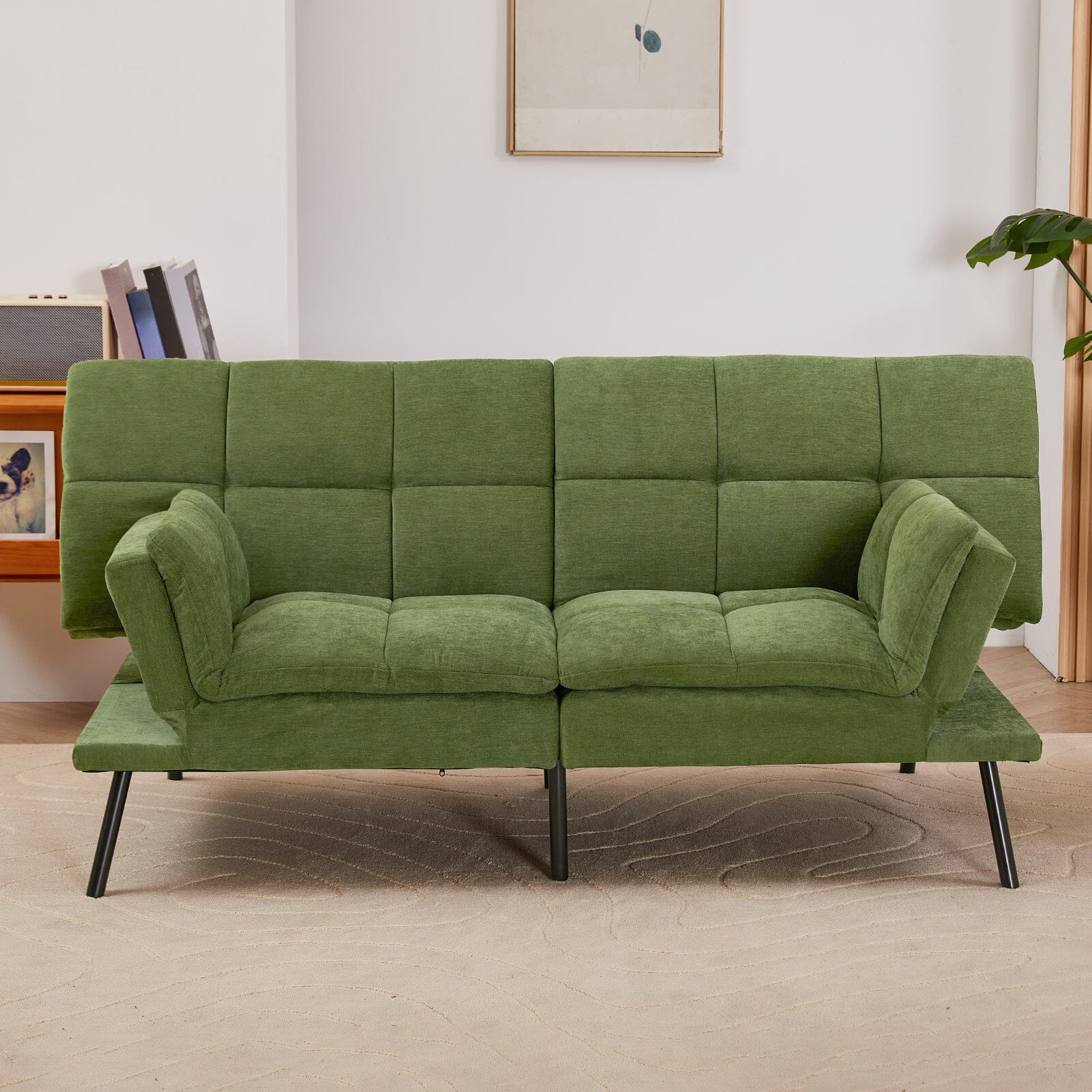 Adjustable Sofa Bed with Tufted Upholstery and Foldable Armrests Living and Home 