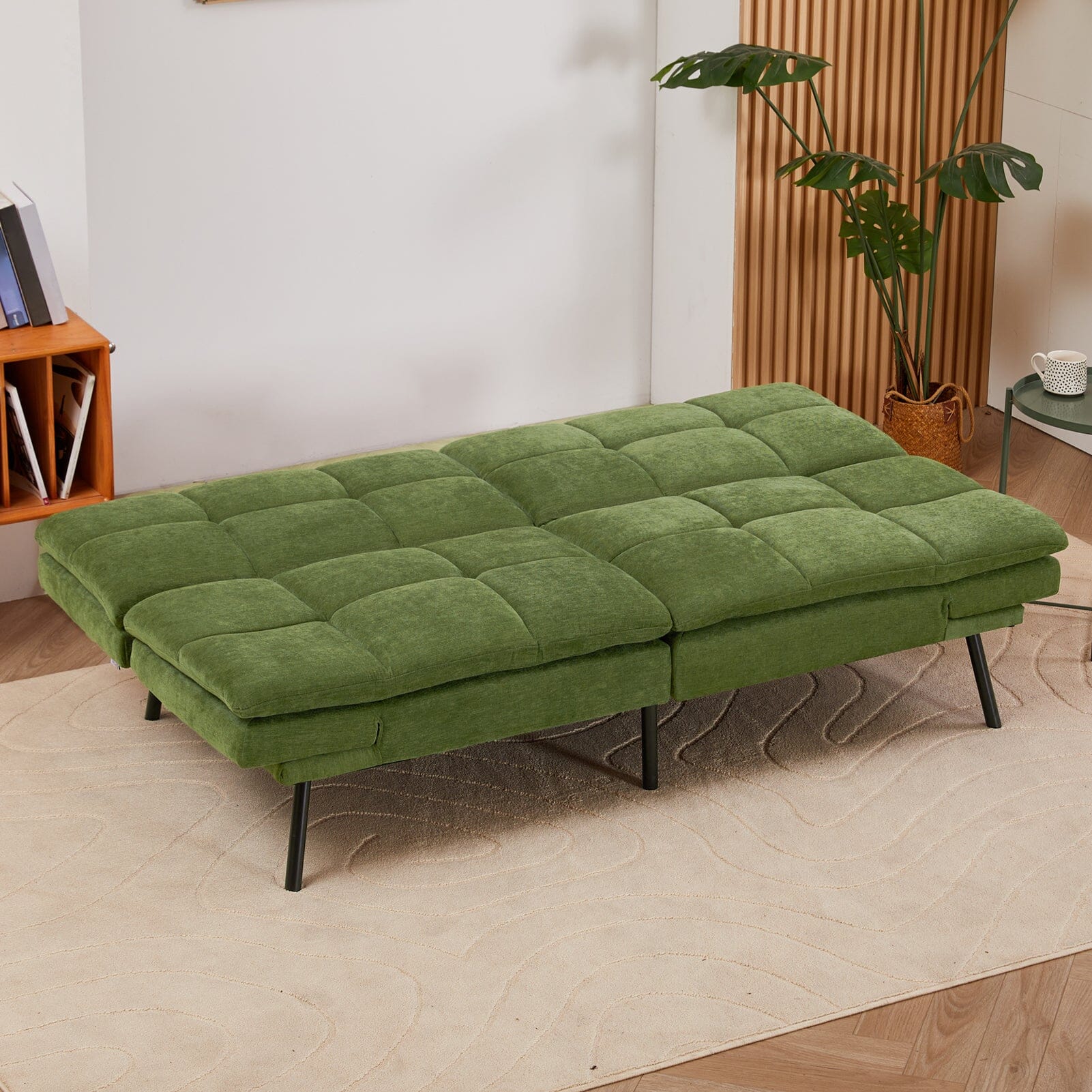 Adjustable Sofa Bed with Tufted Upholstery and Foldable Armrests Living and Home 