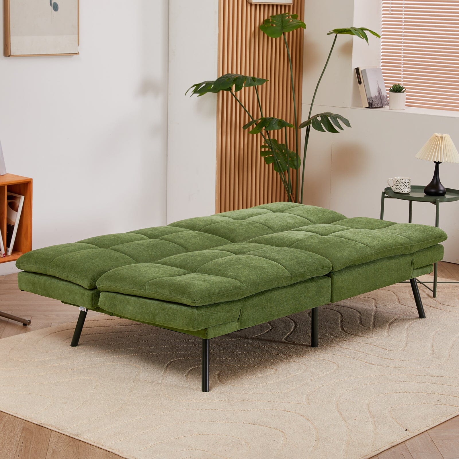 Adjustable Sofa Bed with Tufted Upholstery and Foldable Armrests Living and Home 