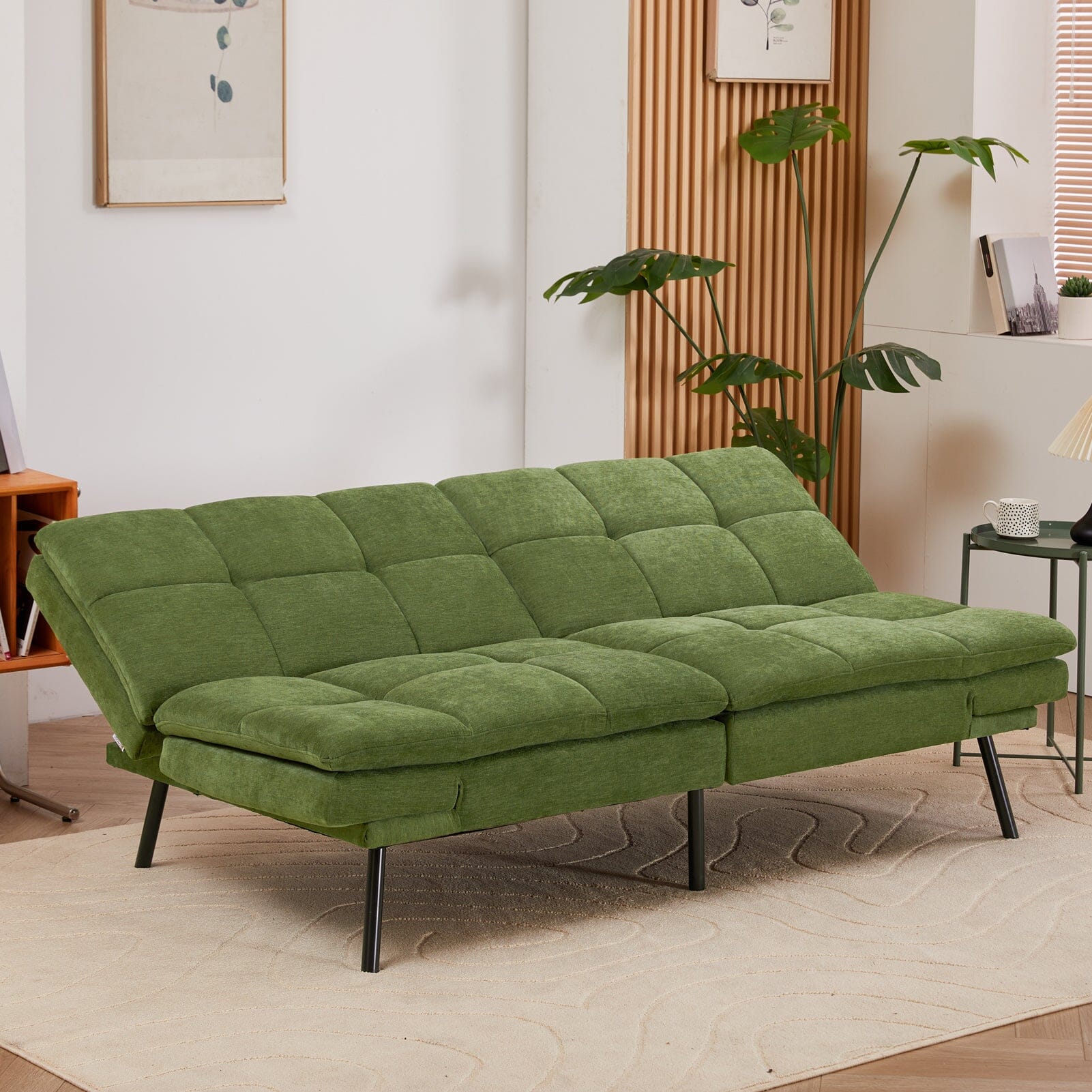 Adjustable Sofa Bed with Tufted Upholstery and Foldable Armrests Living and Home 