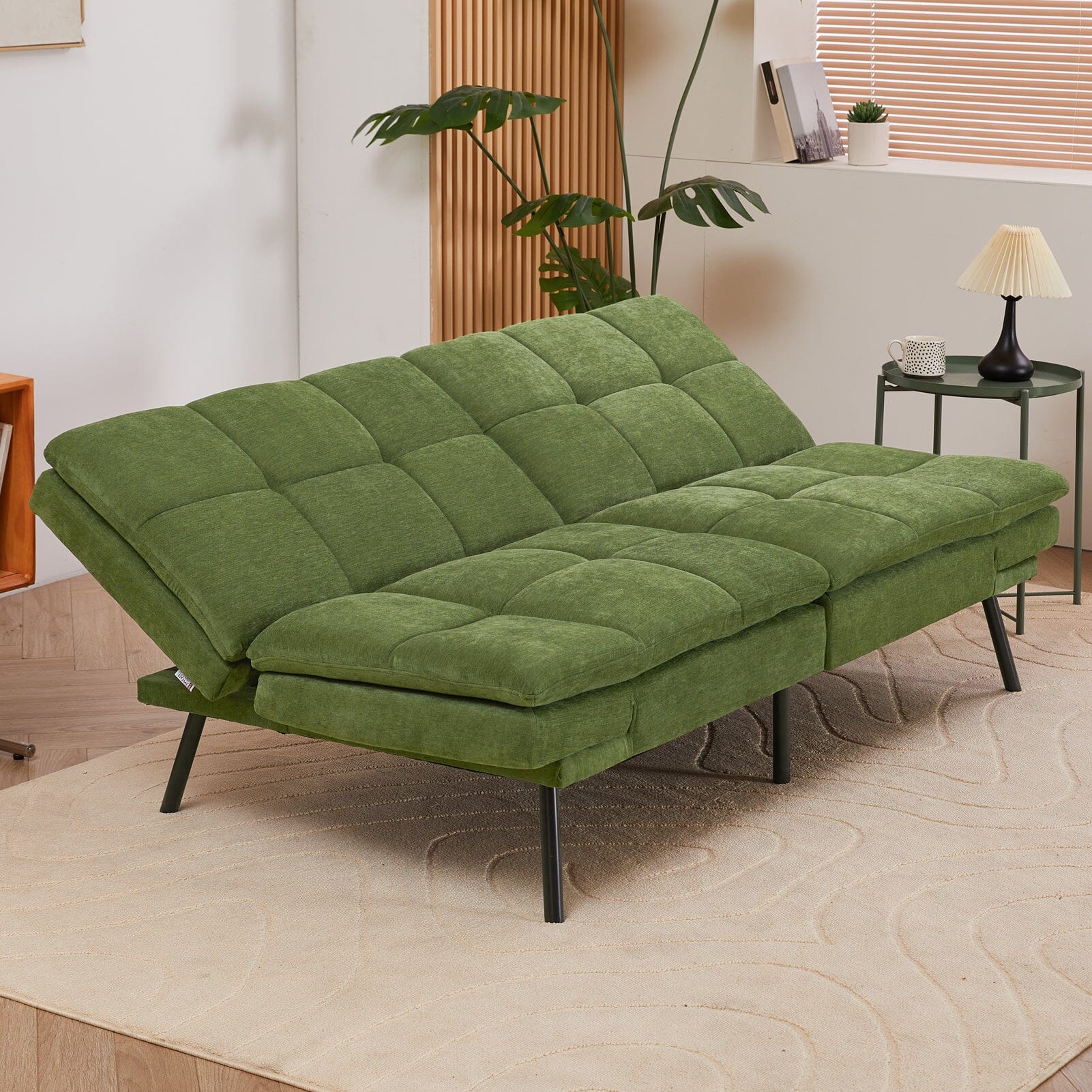 Adjustable Sofa Bed with Tufted Upholstery and Foldable Armrests Living and Home 