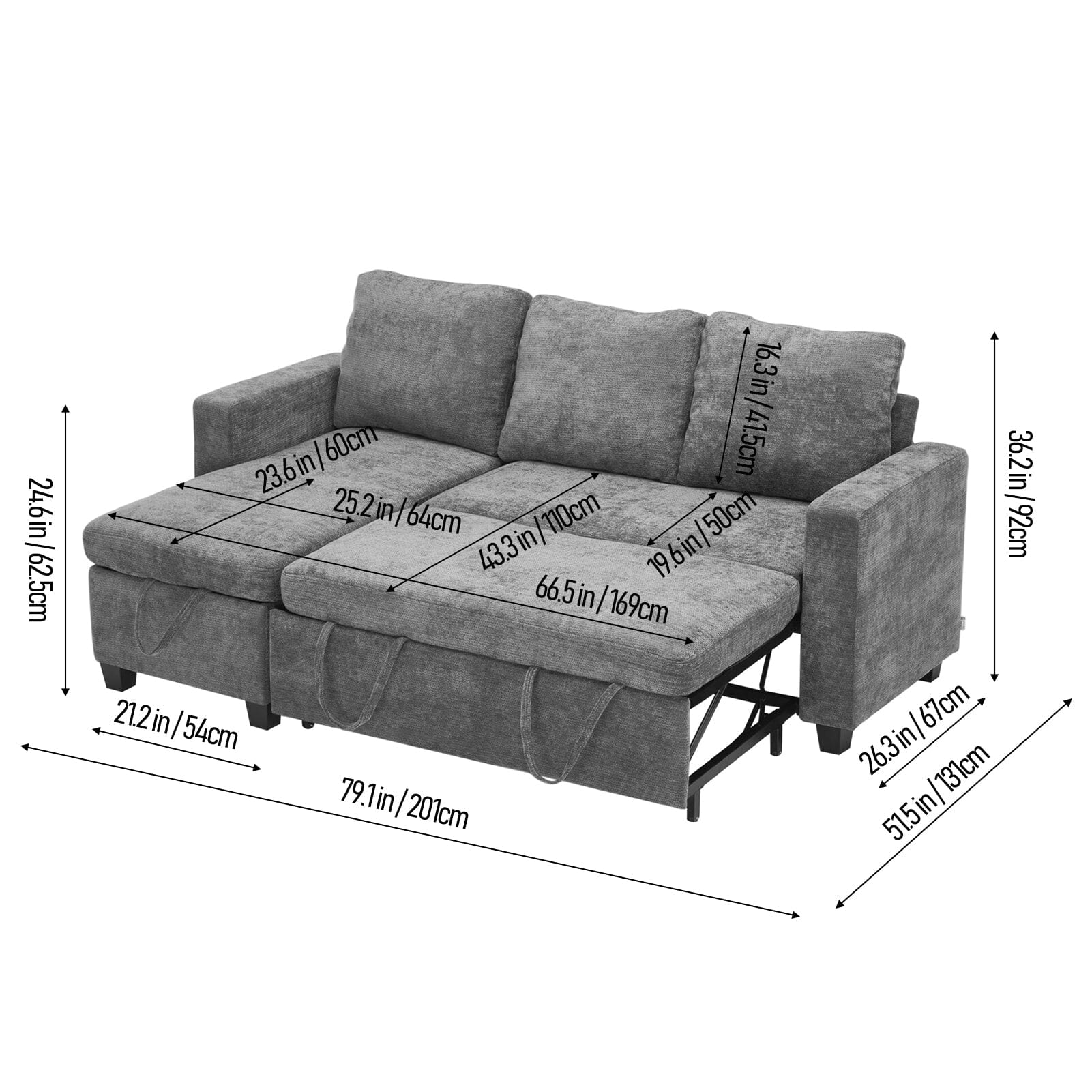 Pull-Out Sofa Bed with Storage Chaise and Soft Upholstery Living and Home 