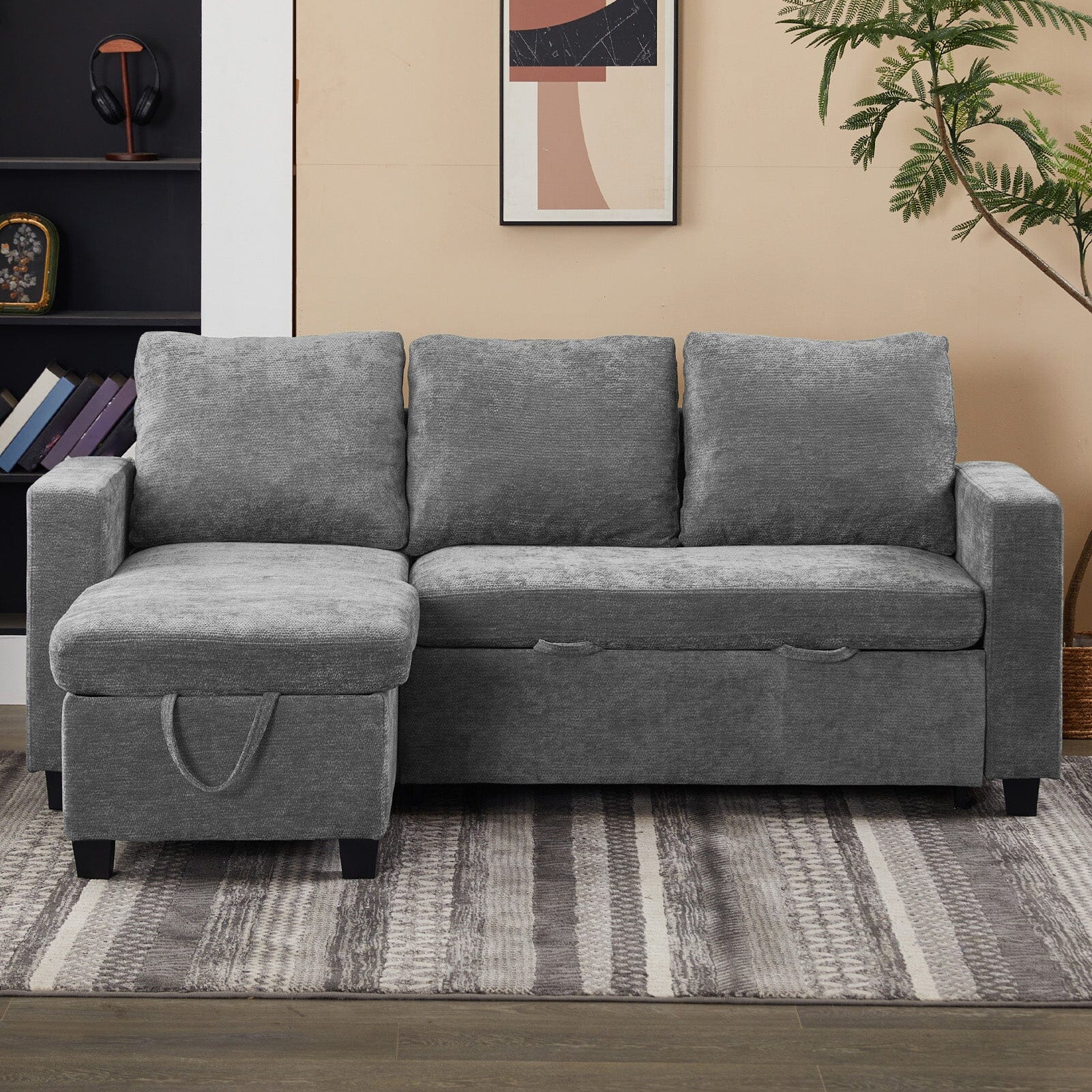 Pull-Out Sofa Bed with Storage Chaise and Soft Upholstery Living and Home 