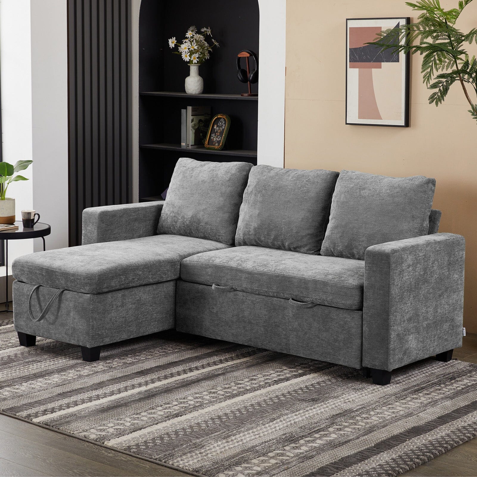 Pull-Out Sofa Bed with Storage Chaise and Soft Upholstery Living and Home 
