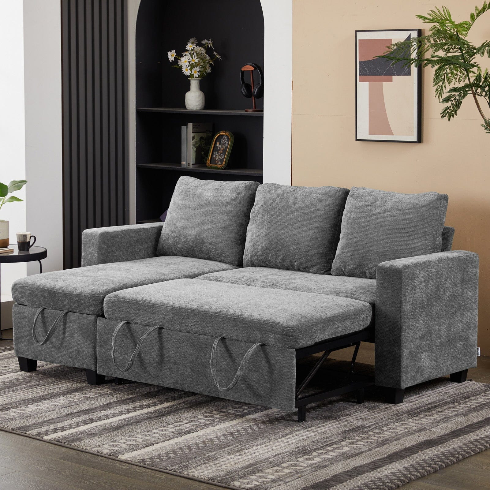Pull-Out Sofa Bed with Storage Chaise and Soft Upholstery Living and Home 