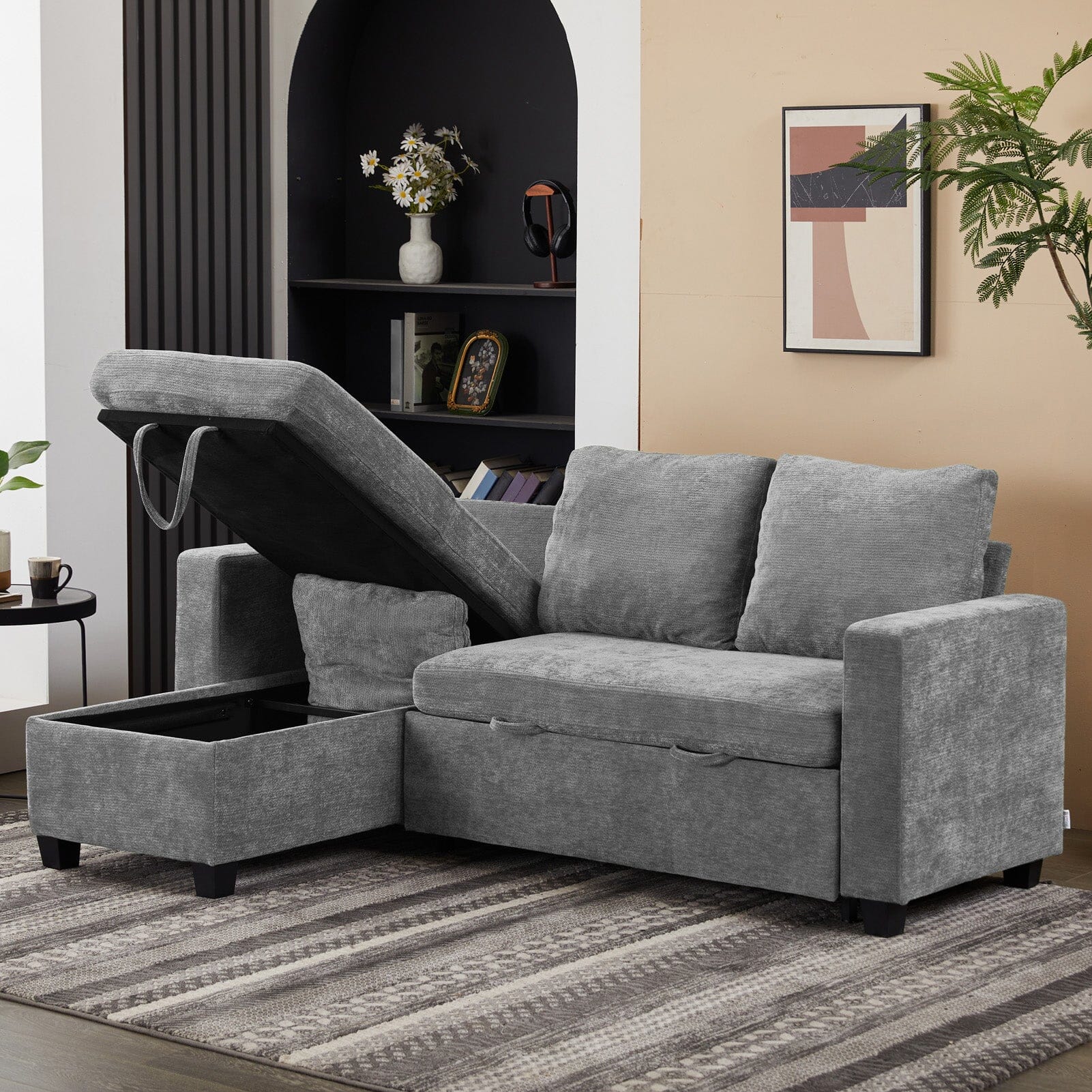 Pull-Out Sofa Bed with Storage Chaise and Soft Upholstery Living and Home 