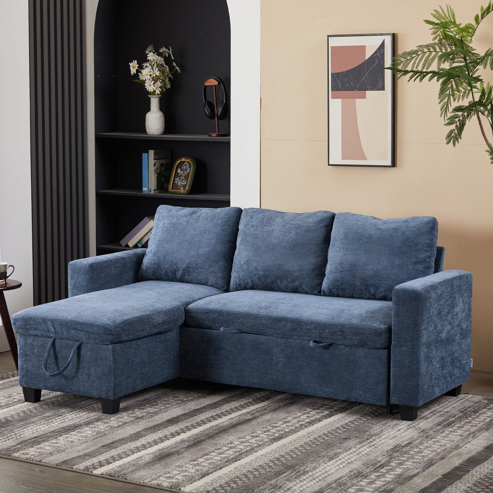 Pull-Out Sofa Bed with Storage Chaise and Soft Upholstery Living and Home 