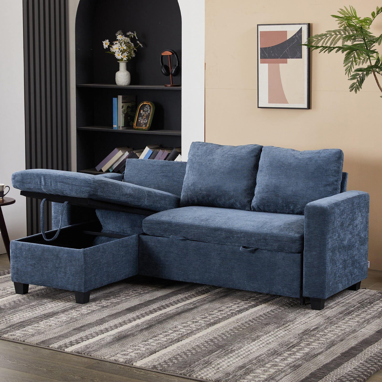 Pull-Out Sofa Bed with Storage Chaise and Soft Upholstery Living and Home 