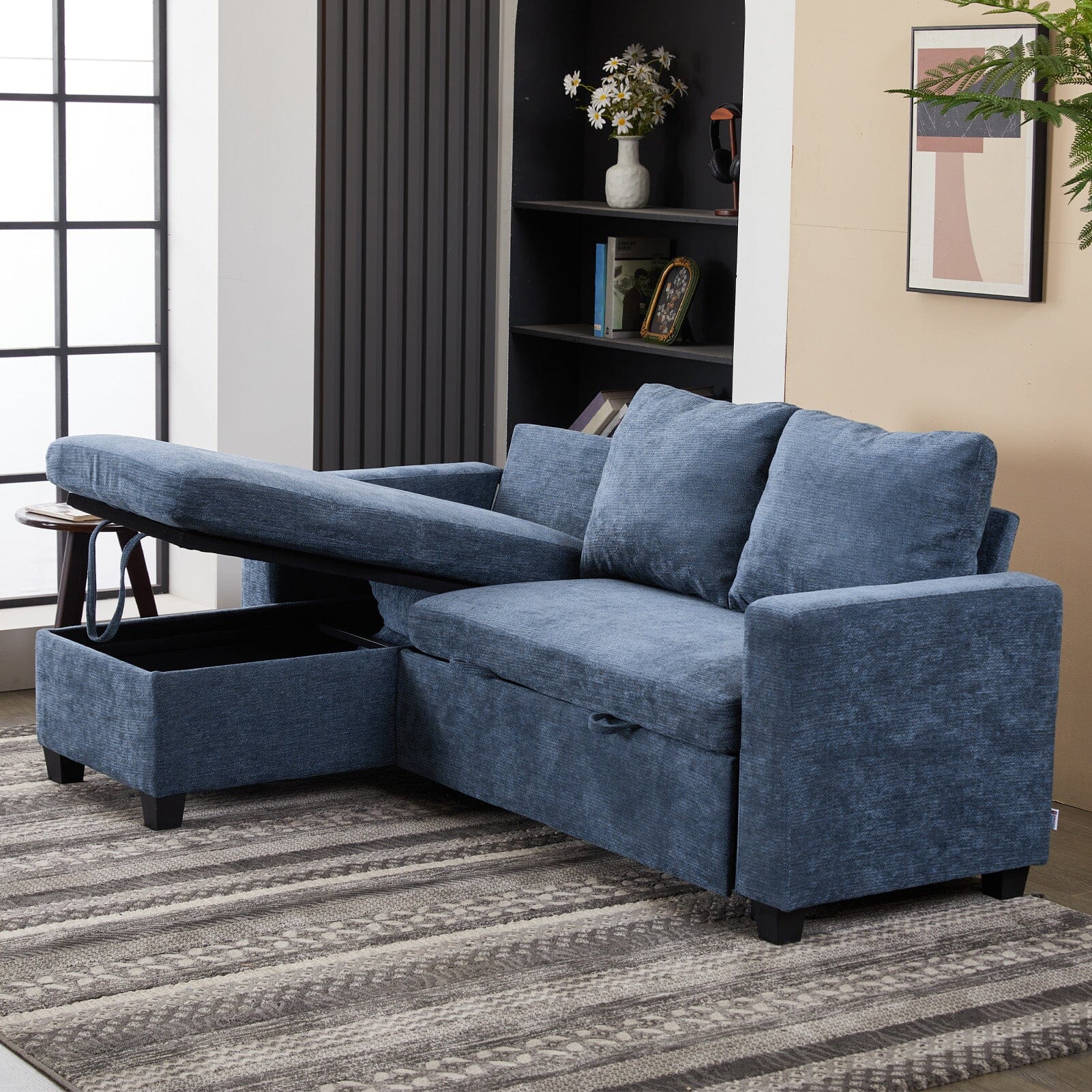 Pull-Out Sofa Bed with Storage Chaise and Soft Upholstery Living and Home 