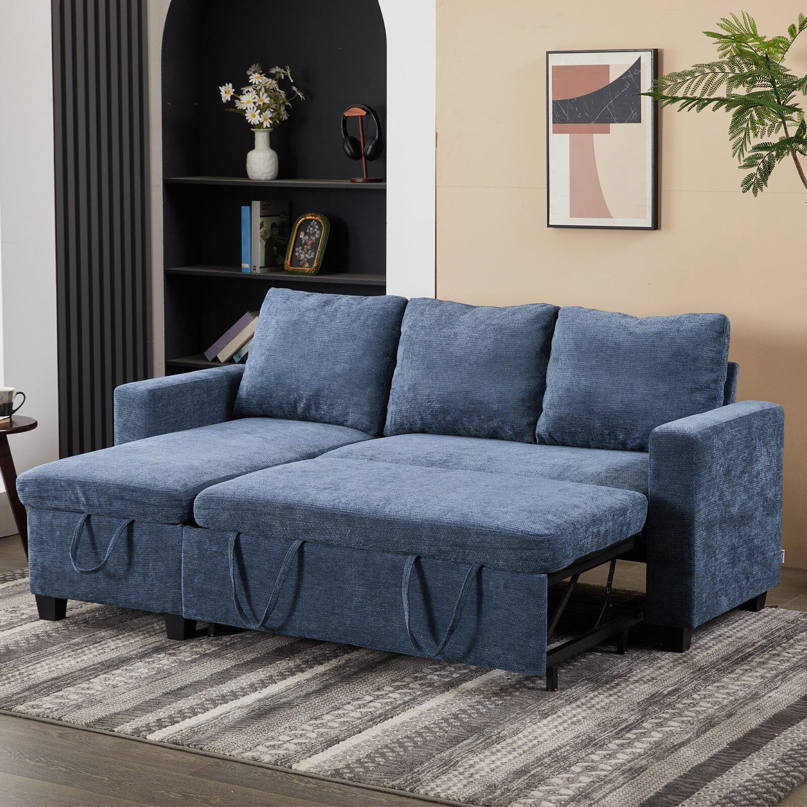 Pull-Out Sofa Bed with Storage Chaise and Soft Upholstery Living and Home 