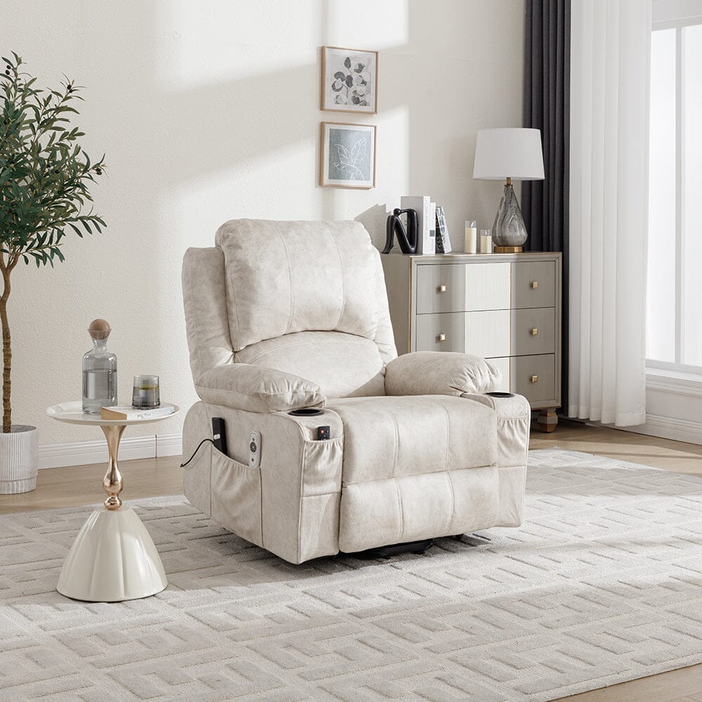 Electric Recliner Chair with Massage Heating Function and Cup Holders Living and Home Oatmeal Color 