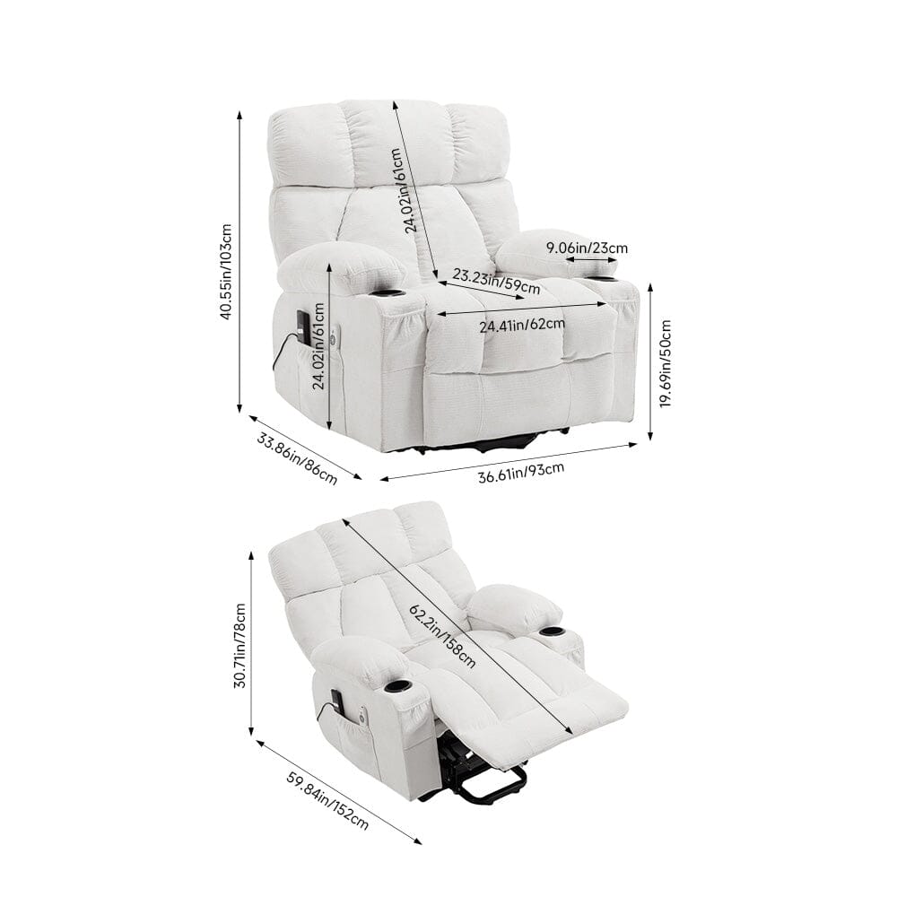 Electric Recliner Chair (Model 02) with Massage Heating Function and Cup Holders Living and Home 