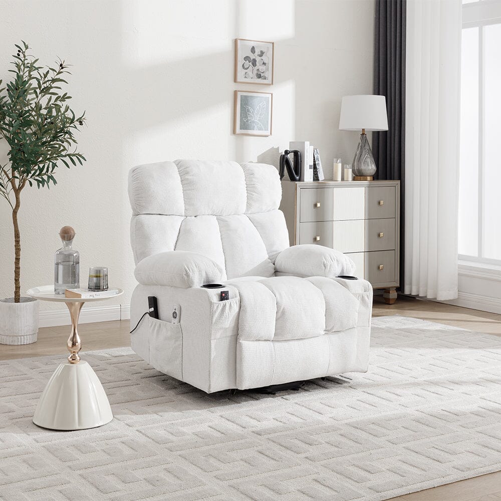 Electric Recliner Chair (Model 02) with Massage Heating Function and Cup Holders Living and Home White 