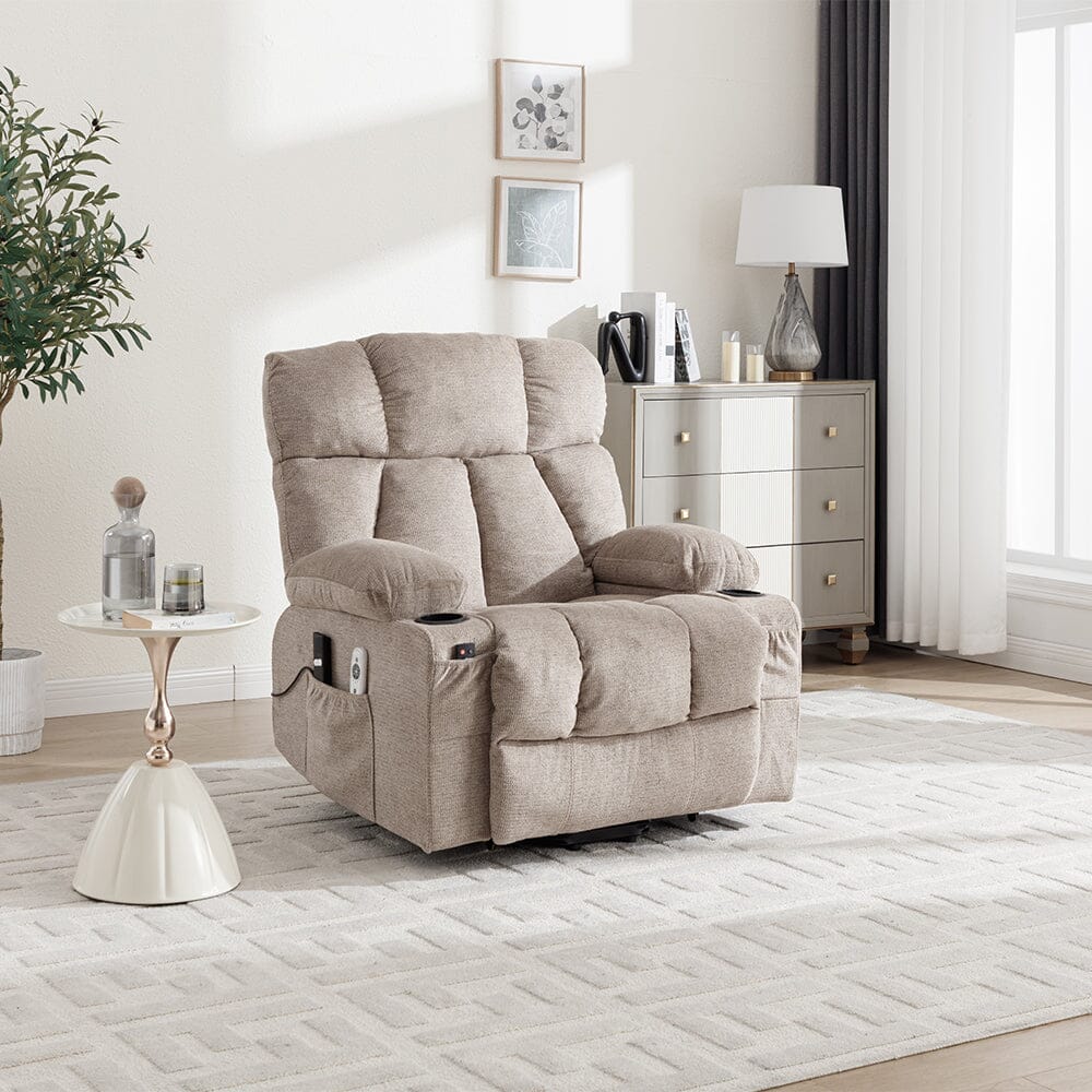 Electric Recliner Chair (Model 02) with Massage Heating Function and Cup Holders Living and Home Brown 