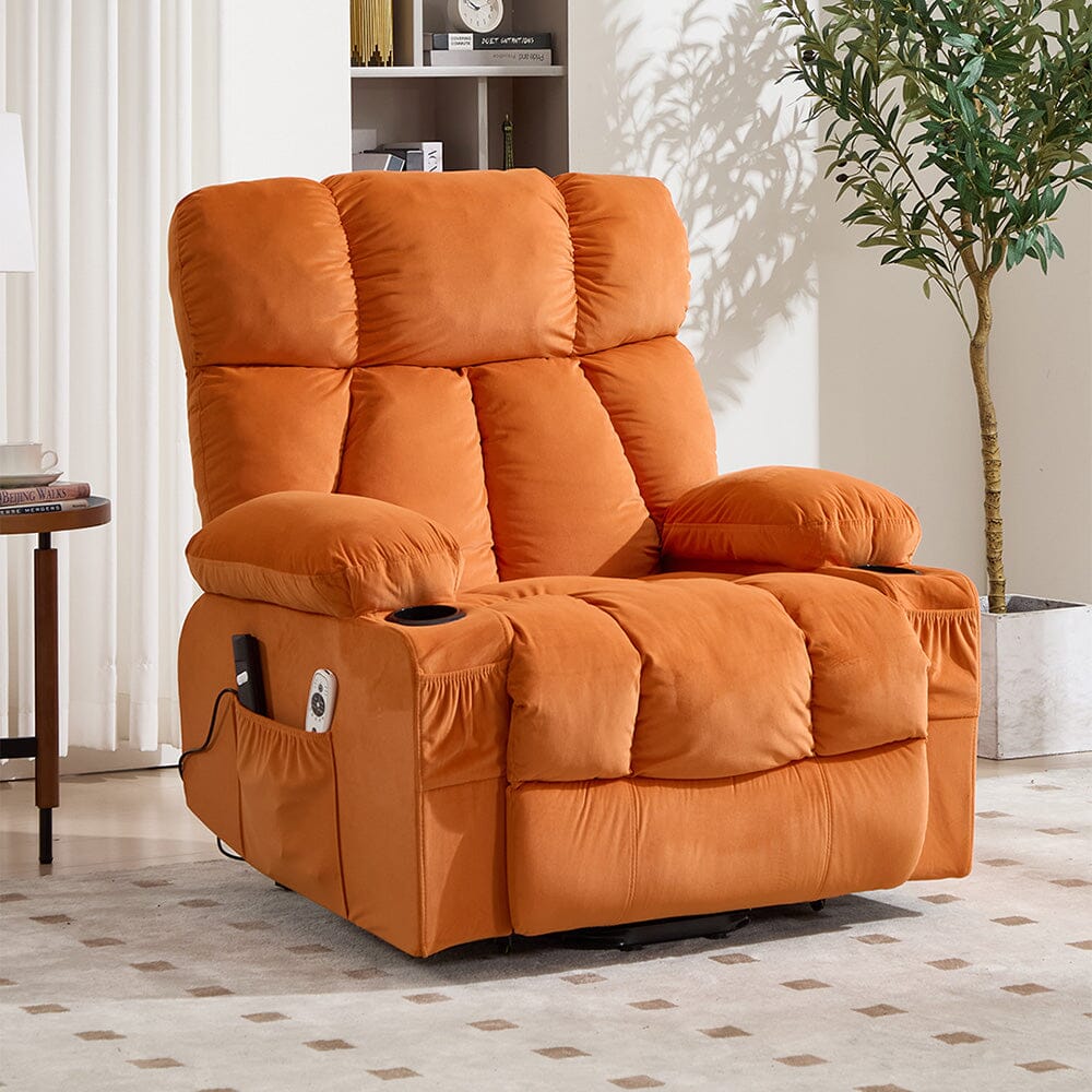 Electric Recliner Chair (Model 02) with Massage Heating Function and Cup Holders Living and Home Orange 