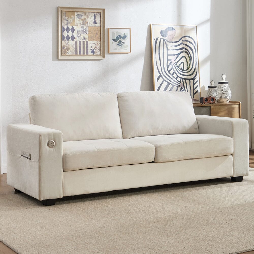 Three-Seater Two-Seat Sofa with USB Ports and Chenille Upholstery Living and Home White 