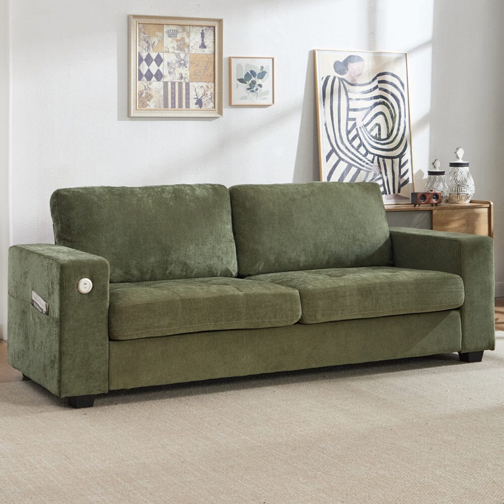 Three-Seater Two-Seat Sofa with USB Ports and Chenille Upholstery Living and Home Green 