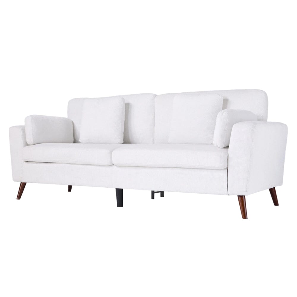 Two-Seater Sofa with Chenille Upholstery and Painted Wooden Legs Living and Home White 