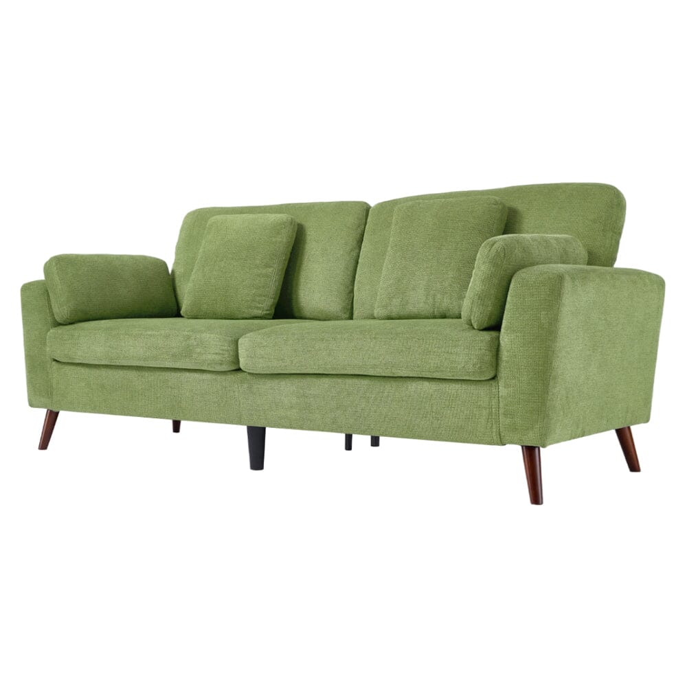 Two-Seater Sofa with Chenille Upholstery and Painted Wooden Legs Living and Home Green 
