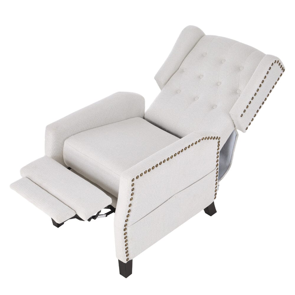 Chenille Push-Back Recliner Chair with Ottoman and Brass Nail Trim Living and Home 