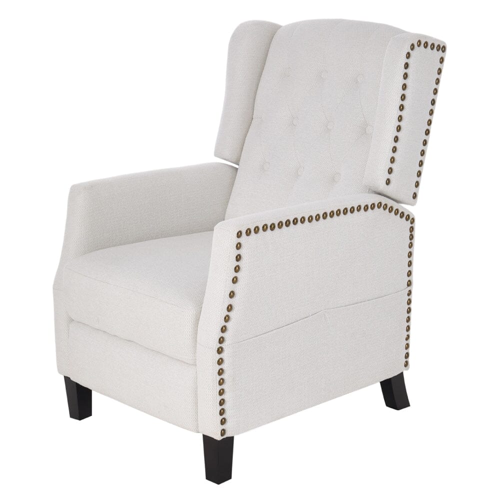 Chenille Push-Back Recliner Chair with Ottoman and Brass Nail Trim Living and Home 