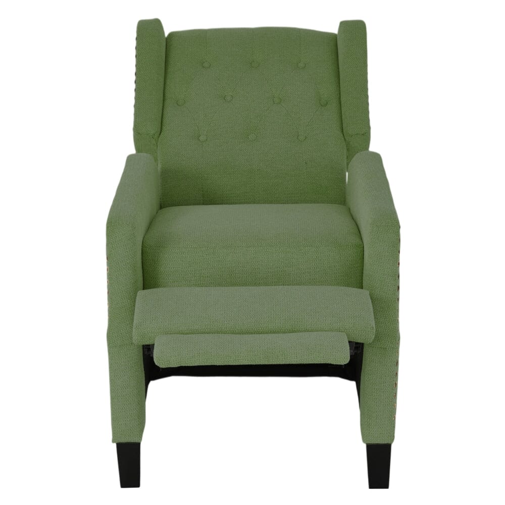 Chenille Push-Back Recliner Chair with Ottoman and Brass Nail Trim Living and Home 