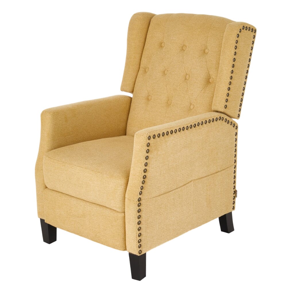 Chenille Push-Back Recliner Chair with Ottoman and Brass Nail Trim Living and Home 