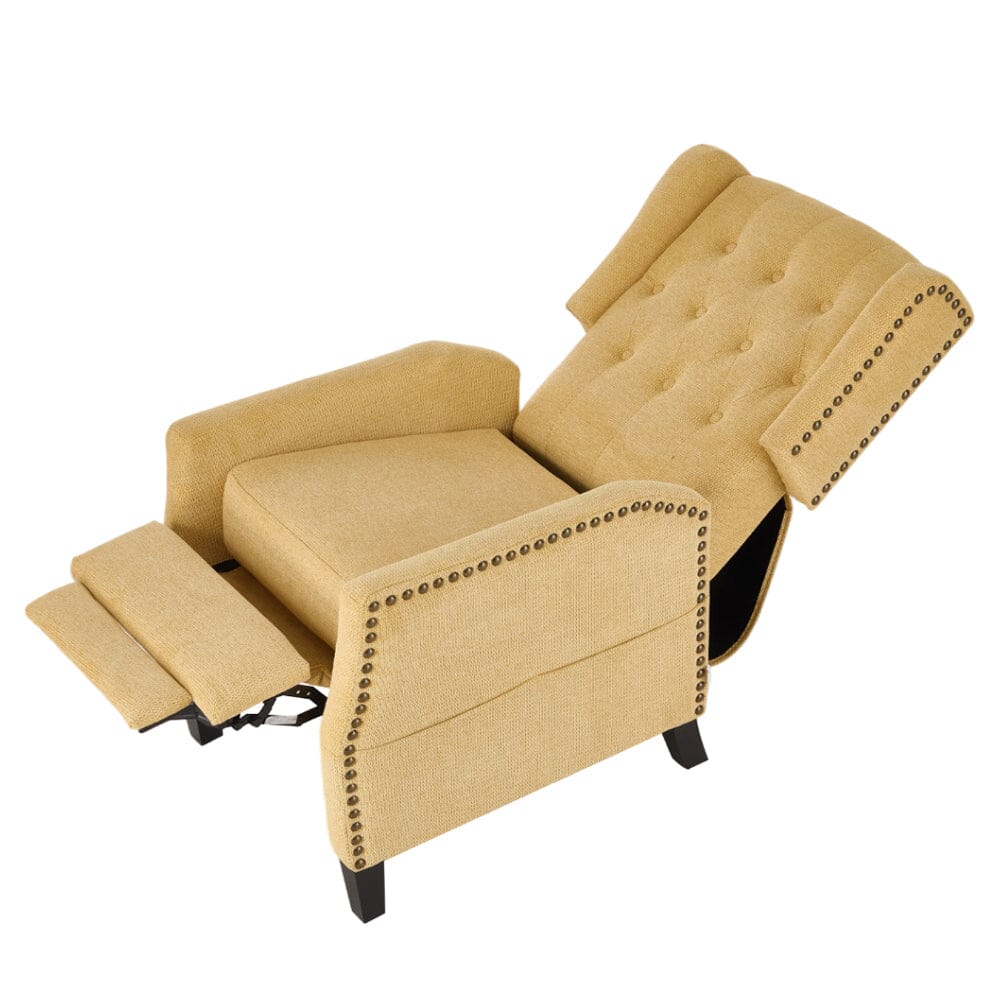 Chenille Push-Back Recliner Chair with Ottoman and Brass Nail Trim Living and Home 