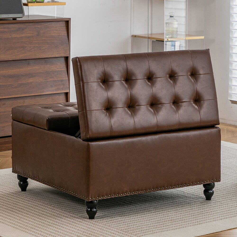 Large Square Storage Ottoman with Tufted Upholstery and Solid Wood Legs Living and Home 