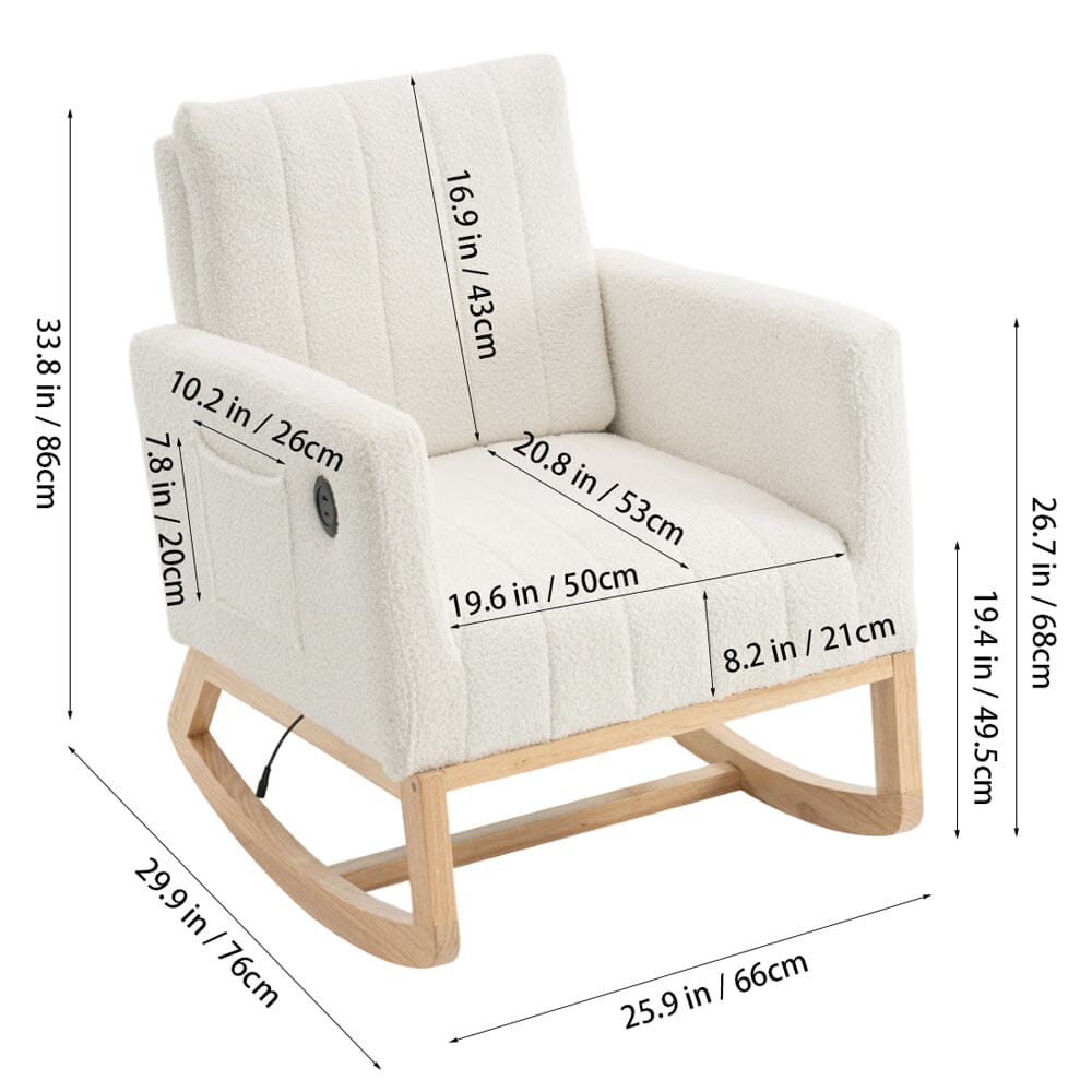Modern Teddy Fabric Rocking Chair with USB Charging Port Living and Home 