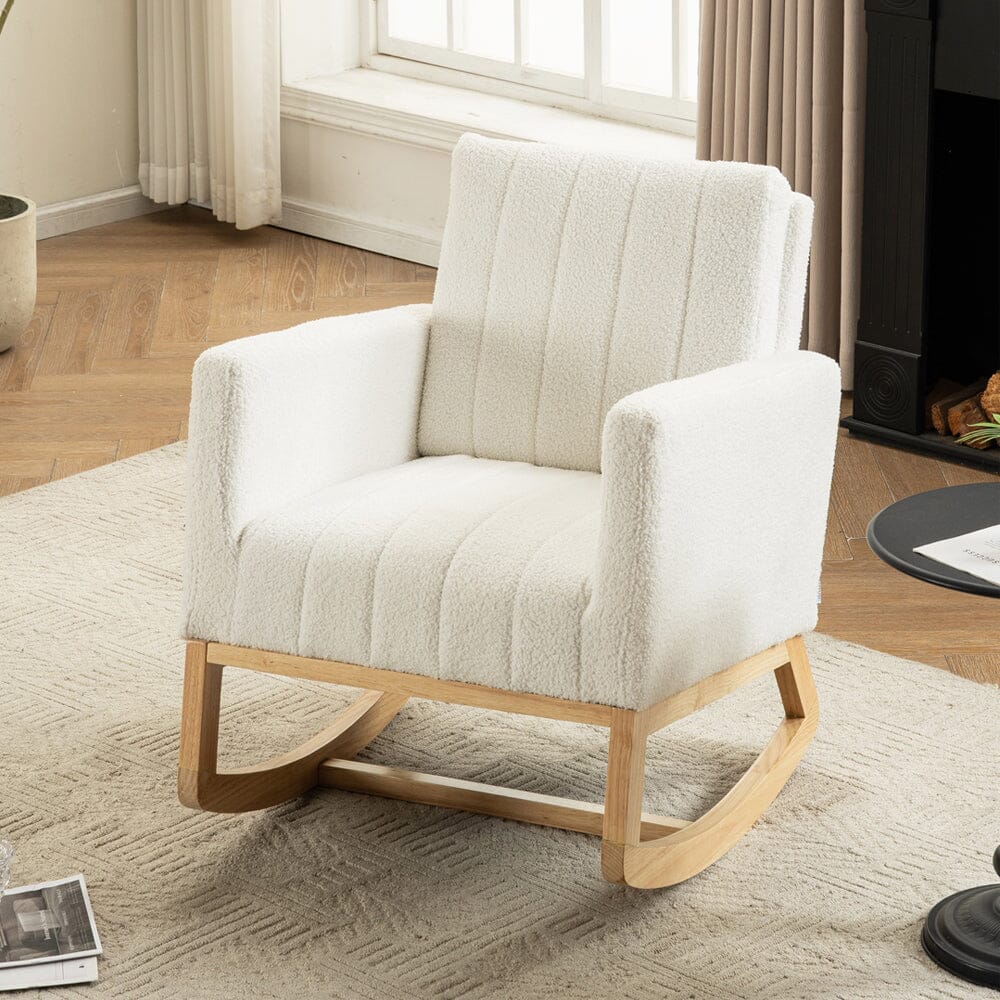 Modern Teddy Fabric Rocking Chair with USB Charging Port Living and Home 