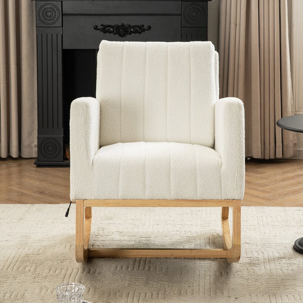 Modern Teddy Fabric Rocking Chair with USB Charging Port Living and Home 
