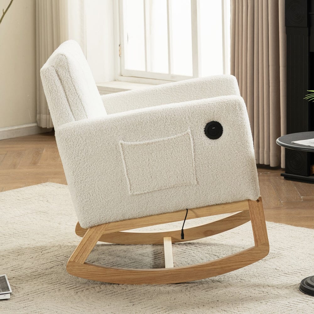 Modern Teddy Fabric Rocking Chair with USB Charging Port Living and Home 
