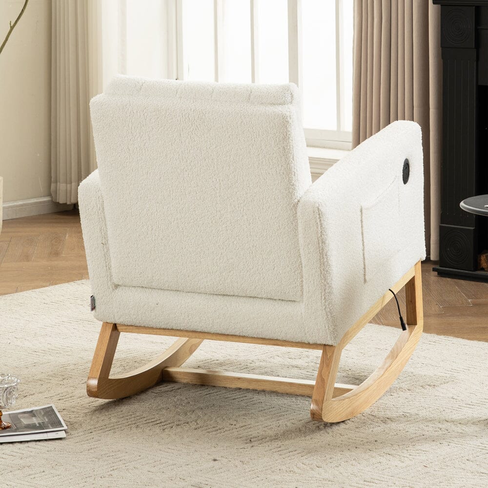 Modern Teddy Fabric Rocking Chair with USB Charging Port Living and Home 