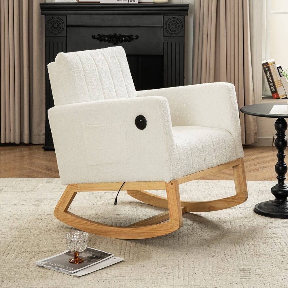 Modern Teddy Fabric Rocking Chair with USB Charging Port Living and Home 