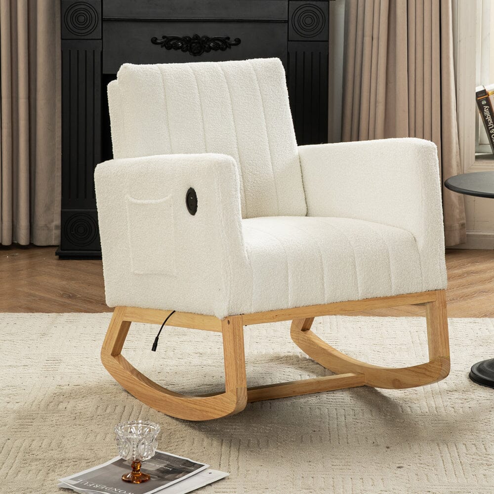 Modern Teddy Fabric Rocking Chair with USB Charging Port Living and Home 