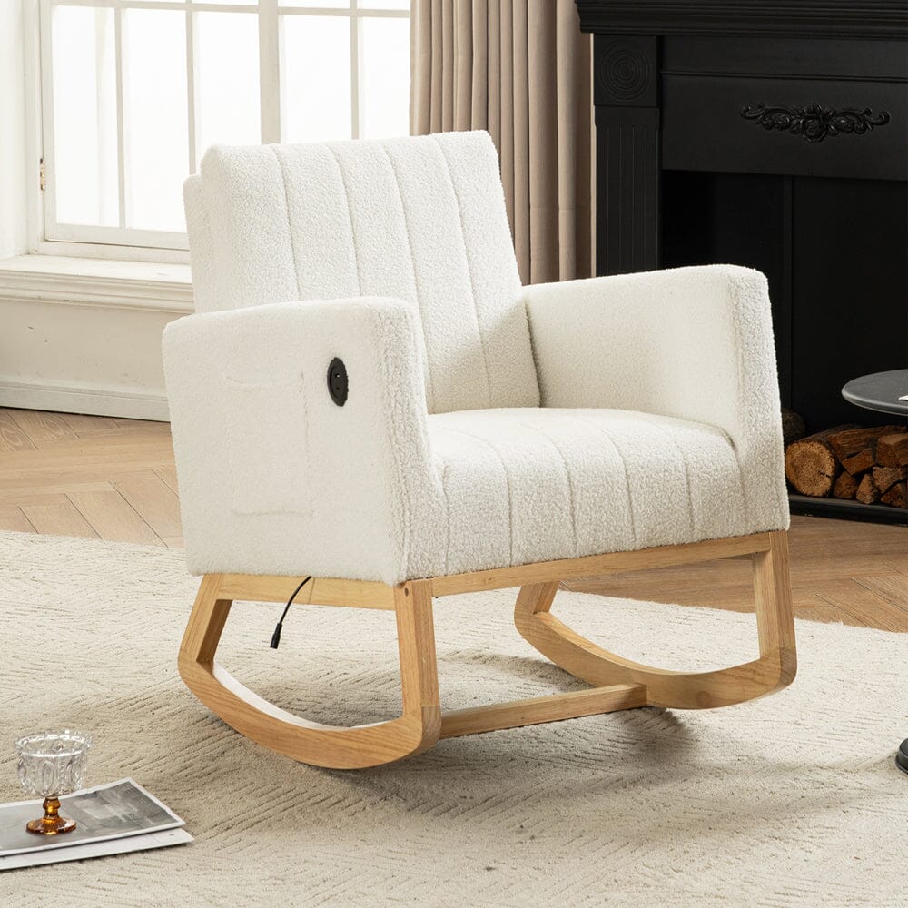 Modern Teddy Fabric Rocking Chair with USB Charging Port Living and Home 
