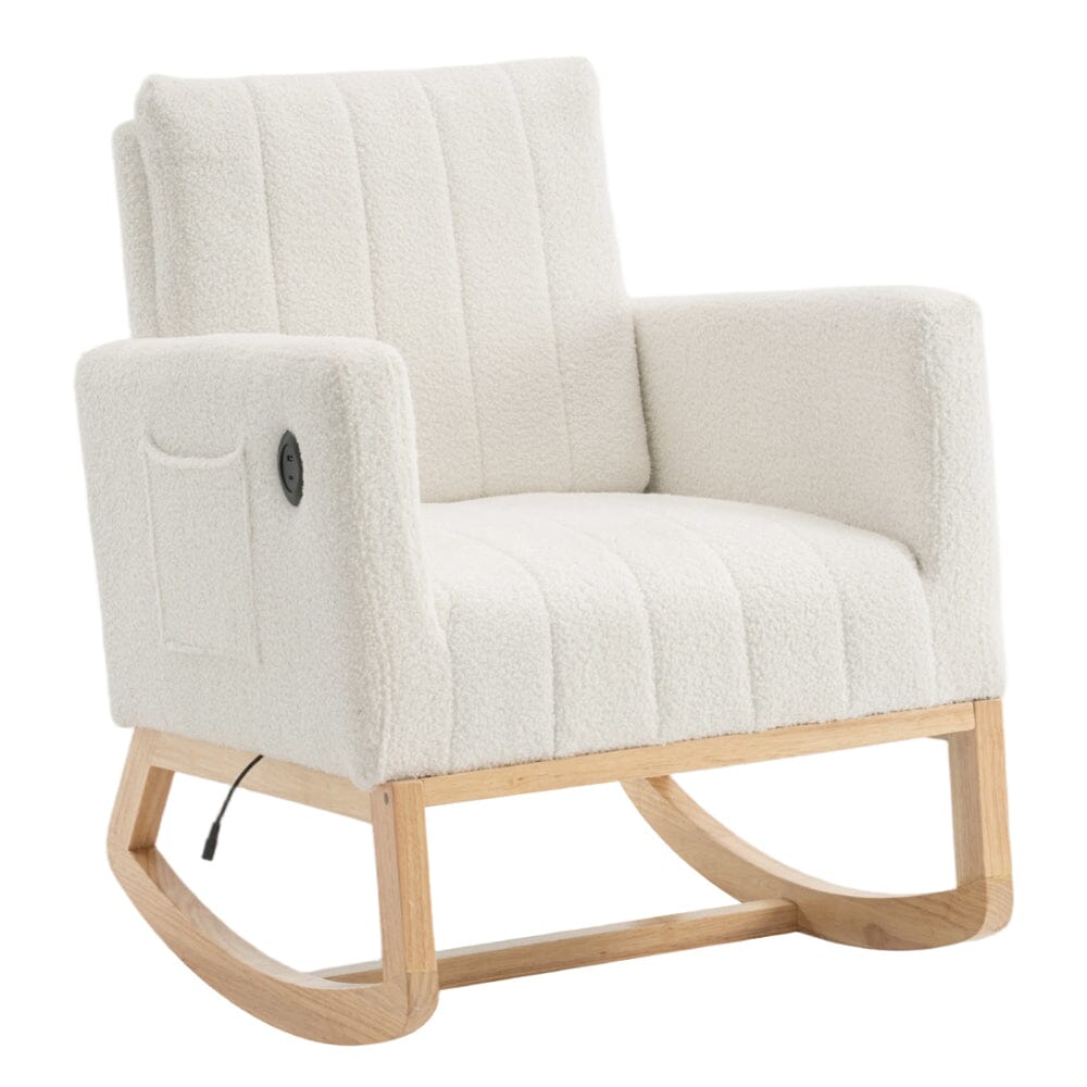 Modern Teddy Fabric Rocking Chair with USB Charging Port Living and Home 