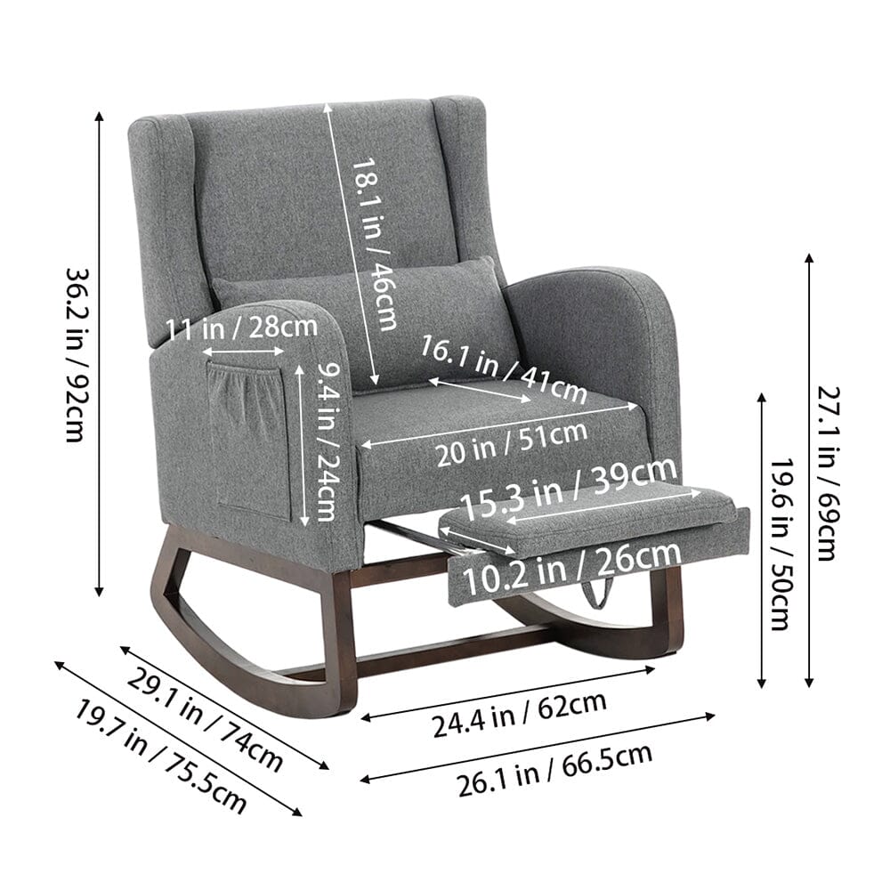 Modern Linen Rocking Chair with Footrest & Pillow Living and Home 