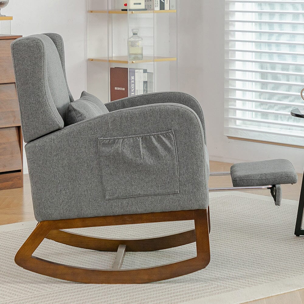 Modern Linen Rocking Chair with Footrest & Pillow Living and Home 