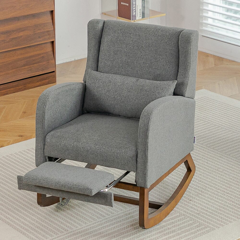 Modern Linen Rocking Chair with Footrest & Pillow Living and Home 