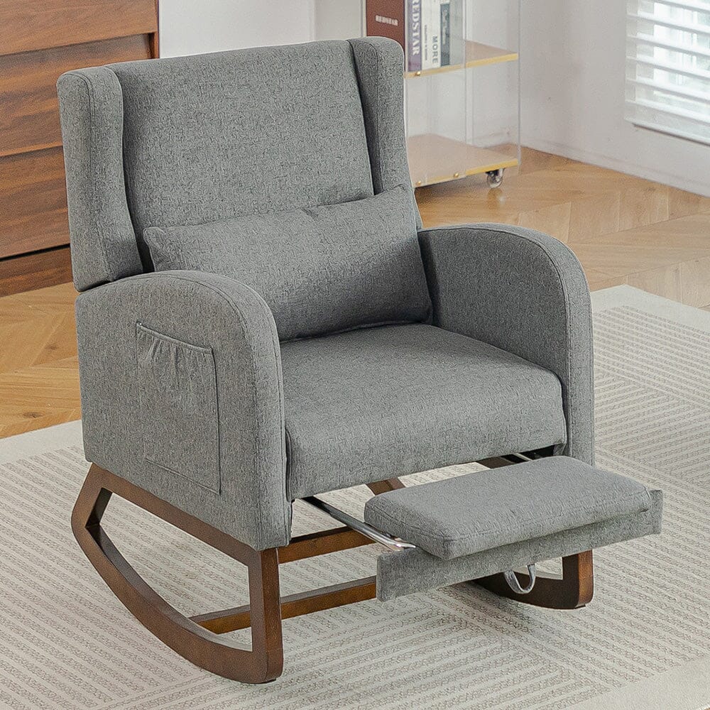 Modern Linen Rocking Chair with Footrest & Pillow Living and Home 